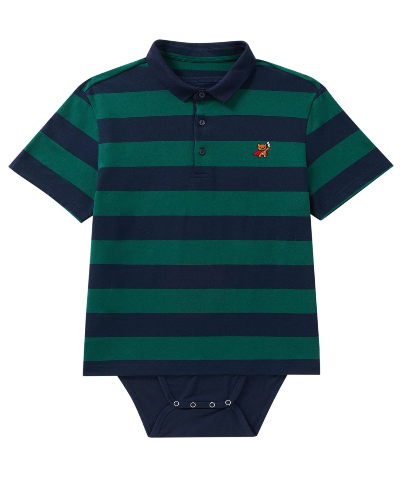 Teddy Navy/Green Striped Polo Snapsuit