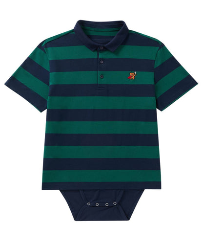 Teddy Navy/Green Striped Polo Snapsuit