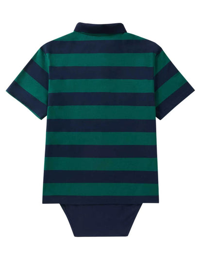 Teddy Navy/Green Striped Polo Snapsuit