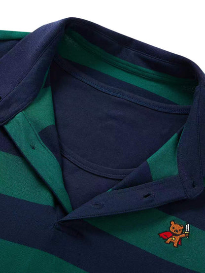 Teddy Navy/Green Striped Polo Snapsuit